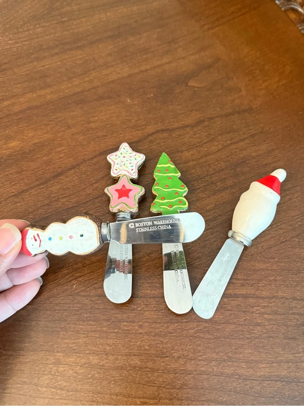 3 Boston Warehouse Stainless Steel Christmas Cheese Spreader and 1 Unmarked